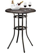 VINGLI Outdoor Bar Table, Cast Aluminum Bar Height Patio Table with Umbrella Hole, Patio Dining Table Tall Bistro Table Outdoor Furniture for Garden Porch Yard and Balcony 32" Dia x 41 H (Bronze)…