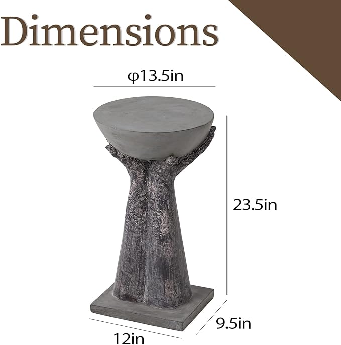 COSIEST Set of 2 Outdoor Side Table, Two Hands-Shaped Base w Round Top Accent Table, Lightweight Plant Stand, Concrete Finish
