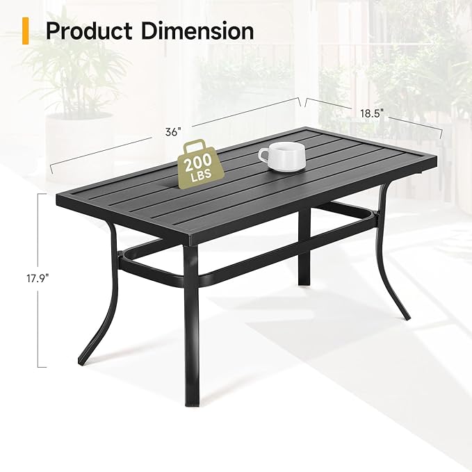 ONBRILL Small Metal Outdoor Coffee Side Table, Steel Coffee Tables for Patio, Outside, Garden, Balcony, Backyard and Living Room, Rectangle, Black