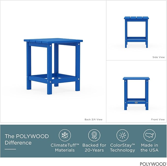 POLYWOOD Long Island 18" Side Table, Pacific Blue