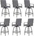 Outdoor Swivel Bar Stools Set of 6,Bar Height Patio Chairs with Cushions and High Backrest, All Weather Patio Bar Stools Furniture for Bistro Lawn, Pool, Garden and Backyard,Gray