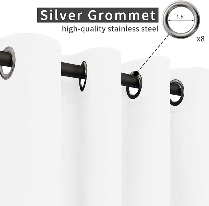Easy-Going Linen Look Outdoor Curtains Waterproof Windproof Porch Curtains, Soft Thicken Outdoor Privacy Curtains for Patio, Gazebo, Grommet Top and Tab Bottom Drape, 1 Panel, 54x120 inch, White