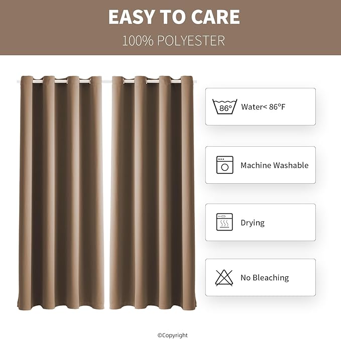 Outdoor Indoor Curtains W52 x L108 for Patio - Weather-resistant Window Panels Privacy Protect Grommet Top Thermal Insulated Home Curtain for Porch Pergola Garden (Camel Brown, 2 Panels)