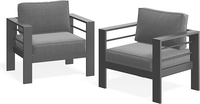 Wisteria Lane Patio Furniture Metal Armchair, Set of 2, Metal Outdoor Chairs with Upgraded Cushions, All-Weather Outdoor Single Sofa for Balcony, Garden, Deck, Backyard, Grey