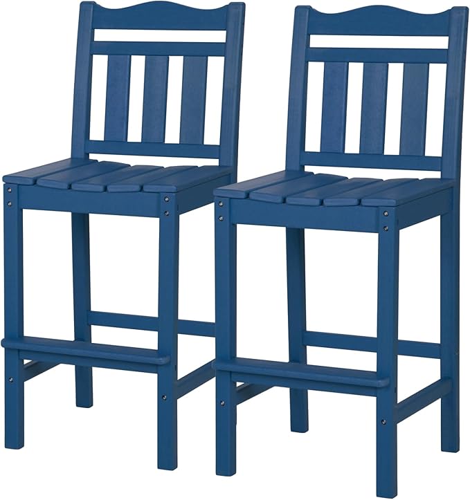 nalone Outdoor Bar Stools Set of 2, HDPE Tall Adirondack Chairs Bar Chairs, Weather Resistance Bar Height Chair for Balcony, Garden, Yard, Backyard (Navy Blue, Bar Chairs Set of 2)