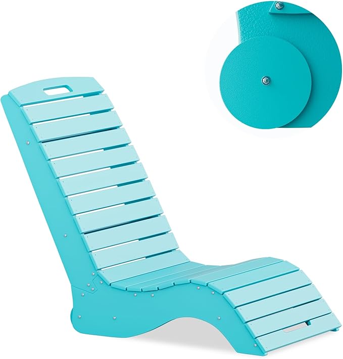 MELLCOM HDPE Pool Lounge Chair, in Pool Lounge Chair up to 10-Inches of Water, Chaise Lounge Chair with Wheels, S Shape Patio Lounge Chair for Pool, Deck, Garden, Beach, Blue
