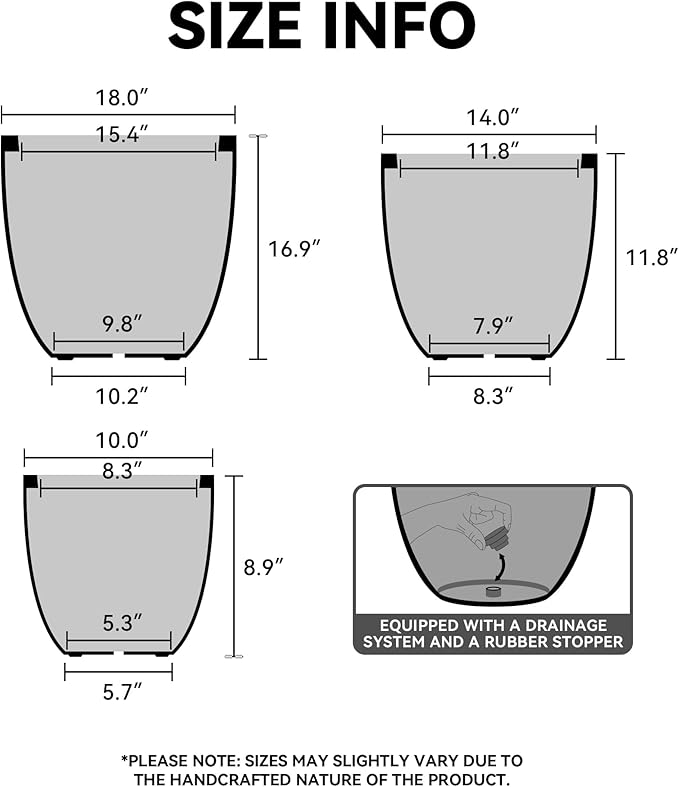 Kante 18",14",10" Dia Concrete Round Planters (Set of 3), Outdoor Indoor Large Planter Pots with Drainage Hole and Rubber Plug for Home Patio Garden, Mint Green