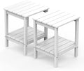 GREENVINES Adirondack-Outdoor-Side-Table | Set of 2 | 14 x 13 Inches | HDPE Plastic | All Weather | White | Outside End Tables | Storage Shelf | for Patio Porch Backyard Indoor
