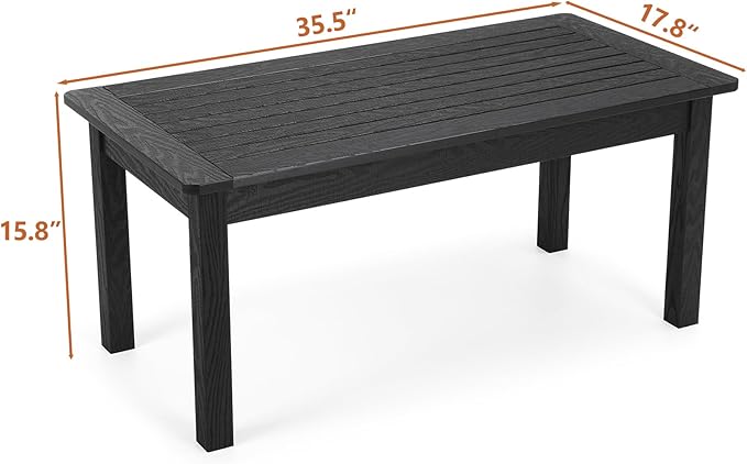 Stoog 4-Piece Patio Furniture Set, All-Weather Outdoor Dining Set, Include 1 Outdoor Bench, 2 Outdoor Chairs and 1 Coffee Table, Black