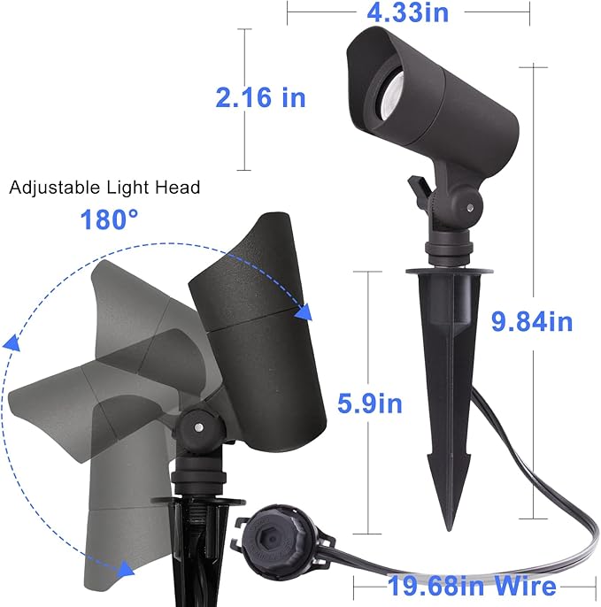 LED Landscape Lights with Connectors, 12V Low Voltage, Warm White 3000k, 4W, 175LM, Outdoor Waterproof Garden Pathway Lights Wall Tree Flag Spotlights with Spike Stand, 4 Pack