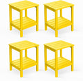 GREENVINES Adirondack-Outdoor-Side-Table | Set of 4 | 14 x 13 Inches | HDPE Plastic | All Weather | Yellow | Outside End Tables | Storage Shelf | for Patio Porch Backyard Indoor