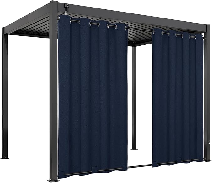 Easy-Going Linen Look Outdoor Curtains Waterproof Windproof Porch Curtains, Soft Thicken Outdoor Privacy Curtains for Patio, Gazebo, Grommet Top and Tab Bottom Drape, 1 Panel, 54x96 inch, Navy