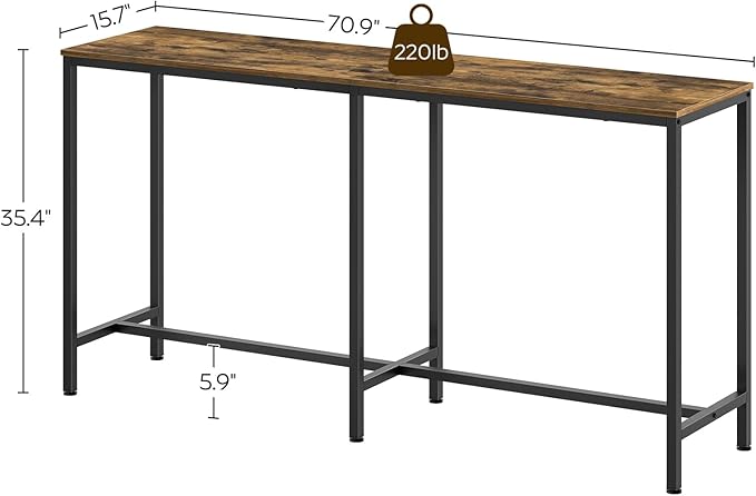 70.8" Long Bar Table, Counter Bar Height Table, High Top Table, Rectangular Hightop Bar Pub, for Kitchen, Living Room, Entryway, Rustic Brown and Black BT08BR