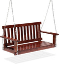 Upgraded Outdoor Wooden Porch Swings 48 Inch Outdoor Swings with Hanging Chains and Fixing Screw, Ergonomic Seat Heavy Duty 800 LBS Swing Bench for Outdoor Patio Garden Yard, Brown