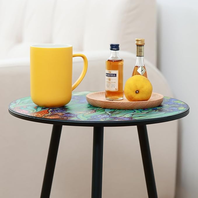 Outdoor Side Table Patio Side Tables for Outside End Tables Small Outdoor Table Round Patio Coffee Table Modern Metal Plant Stand Outside, Patio, Indoor, Bedroom, Living Room, Small Spaces, Iris