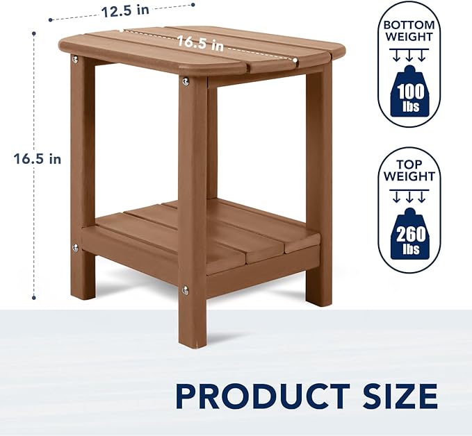 nalone Adirondack Side Table 16.5" Outdoor Side Table HDPE Plastic Double Adirondack End Table Small Table for Patio (Teak)