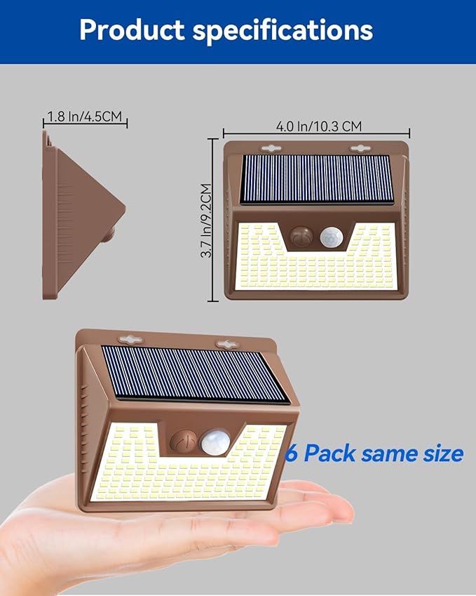 Peasur Solar Lights Outdoor Motion Sensor [1 Pack/140LED/Brown], Ultra-Bright 3 Mode Fence Security Light Waterproof, Solar Wall Lighting for Patio Yard Step House Outside