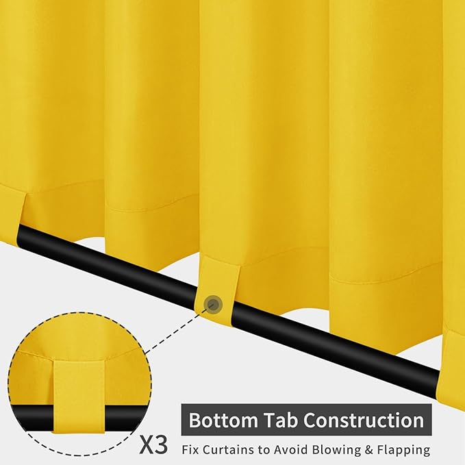 Easy-Going Outdoor Patio Curtains Detachable Tab Top Windproof Weatherproof Curtain for Cabana, Porch, Pergola and Gazebo, Tab Bottom Drape, 2 Panels, 54W x 108L inch, Yellow