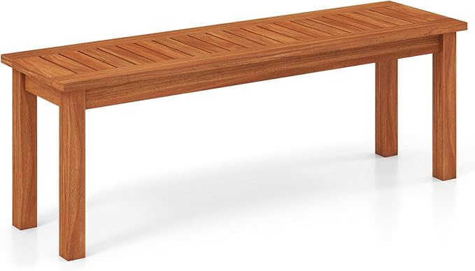 Tangkula Outdoor Wood Bench, 2-Person Backless Patio Garden Bench with Slatted Seat, Front Porch Dining Seating Furniture for Deck, Yard and Park (1)