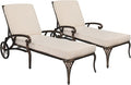VINGLI Cast Aluminum Outdoor Chaise Lounge Chair with Wheels Set of 2, Patio Chaise Lounge with 3-Position Adjustable Backrest, Tanning Chair Reclining Chair for Poolside (2PCS, Bronze, with Cushion)