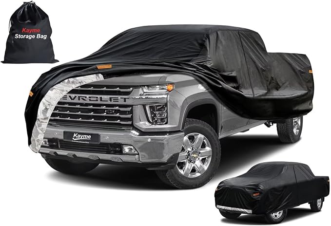 Kayme Truck Cover Custom Fit Chevrolet Silverado 3500HD(2020-2025) Crew Cab SB. Full Exterior Heavy Duty Outdoor Pickup Truck Car Cover Waterproof All Weather.Car Tarp for Wind Sun Dust Protection.