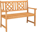 Outvita Wooden Garden Bench, Outdoor Wood Patio Bench, Rustic Two Person Loveseat Chair w/Armrest for Porch Poolside Park Backyard Balcony, Capacity 605Lbs, Grid Backrest