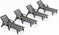 SERWALL Patio Chaise Lounge Chair Set of 4, 5 Positions Adjustable Poly Outdoor Lounger for Pool, HDPE Lounge Chair with Rolling Wheels & Cup Holder for Poolside, Deck, Slate Gray