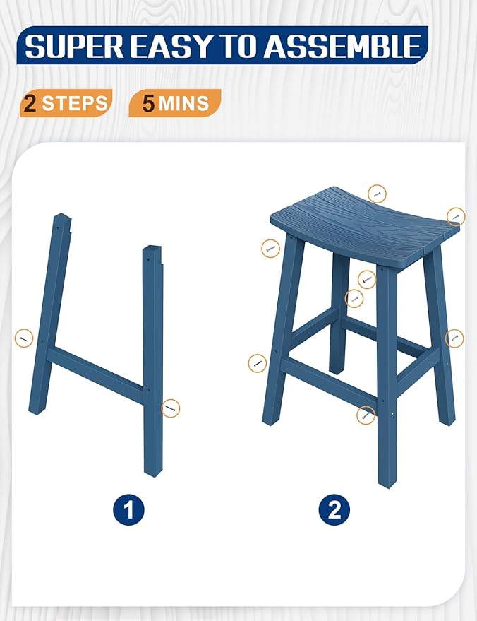 Weatherproof Bar Stools Set of 4, 28" Height Outdoor Bar Stools Holds up to 400 lbs, Saddle Seat, Bar Height Stools for Patio, Garden, and Kitchen Island, Blue