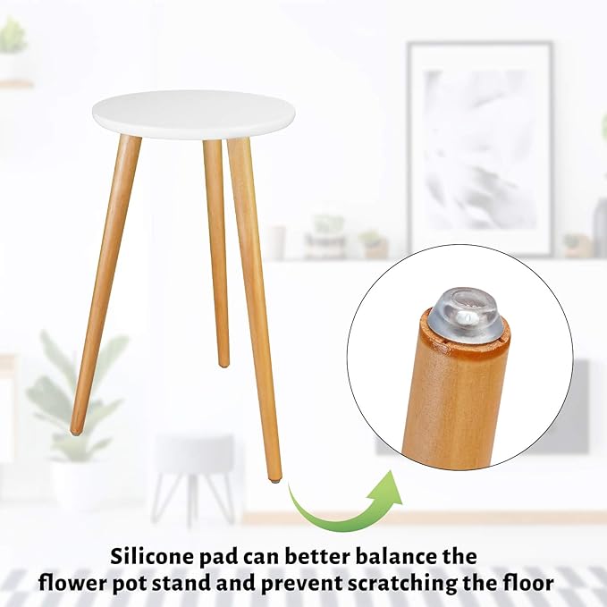 Uneedem Indoor Plant Stand - Mid Century Wooden Plant Table, Tall Holder for Flower Pots, Small Round End Table (A3-White, High: 20.5")