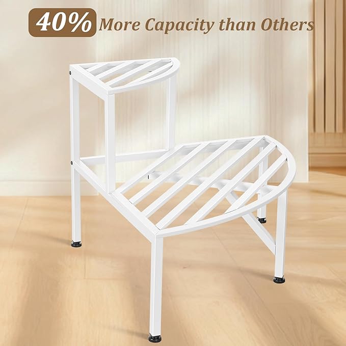 Corner Plant Stand Outdoor Metal,2 Tier Heavy Duty Ladder Plant Shelf Indoor for Multiple Plants,37.08" L x 22.83" W x 20.07" H,White