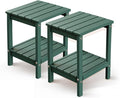 GREENVINES Adirondack-Outdoor-Side-Table | Set of 2 | 14 x 13 Inches | HDPE Plastic | All Weather | Forest Green | Outside End Tables | Storage Shelf | for Patio Porch Backyard Indoor
