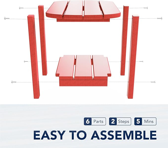nalone Adirondack Side Table 16.5" Outdoor Side Table HDPE Plastic Double Adirondack End Table Small Table for Patio (Red)