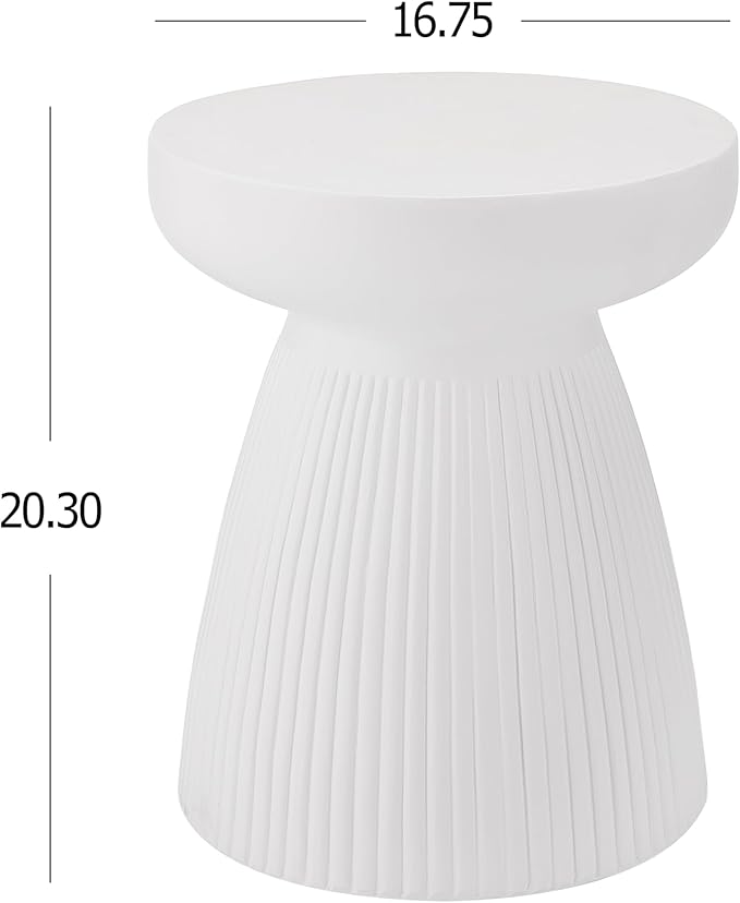 Christopher Knight Home Luce Round Side Table, Outdoor Concrete End Table, Vertical Texture Accent Table, Decorative Side Table, Stylish End Table for Patio Balcony Beach Pool Side, White