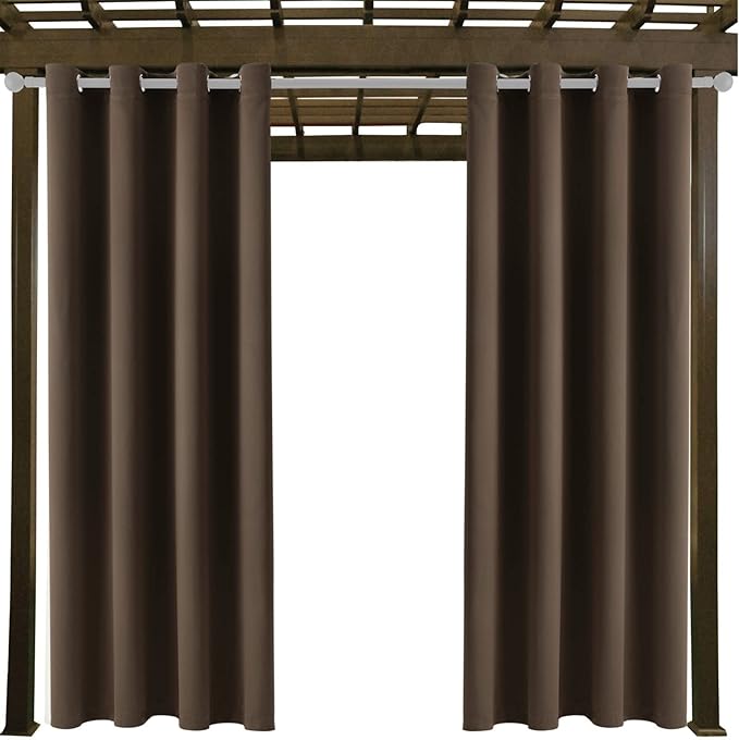 DIVA EN CAMINO DEC Outdoor Patio Curtain Waterproof Darkening Thermal Insulated Indoor Curtains for Bedroom, Porch, Living Room, Pergola, Cabana, W52 x L95, Chocolate Brown, Set of 2 Panels