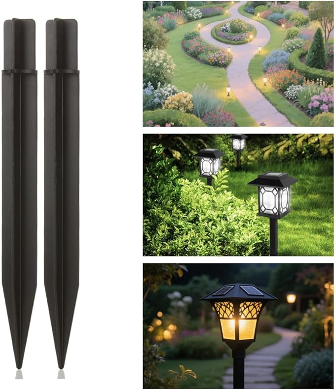 8.25" Reinforced ABS Plastic Solar Ground Spikes - Durable Solar Light Replacement Stakes for Garden, Pathway, Deck, Camping, Christmas Lights (Fits 0.83" Inside Diameter) (Black-5PACK)