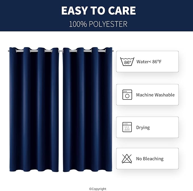 Water Proof Outside Curtains with Grommet Top for Porch, W52 x L120 Thermal Insulated Washable Light Block Outdoor Divider Drapes for Patio Gazebo Deck Pool Area Pergola Cabana (Navy, 2 Panels)
