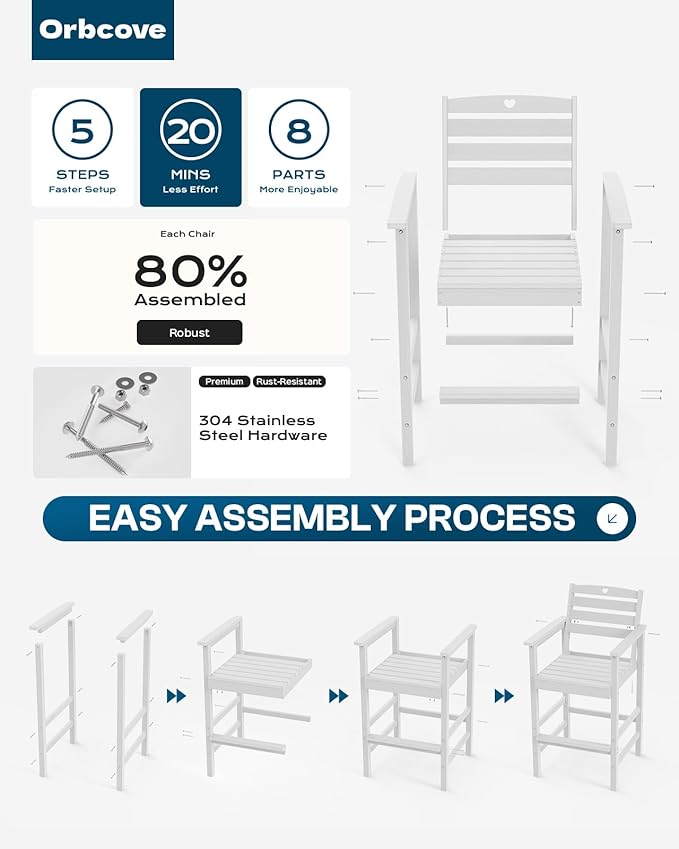 Patio Bar Table,Adirondack Chairs and Table 2 Pieces Set, Bar Height Chairs Set of 2, Outdoor Bar Stools Set,Weather-Resistant Outdoor Furniture for Deck, Balcony, Poolside Easy Assembly