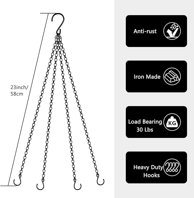 garini 3 Pack, 23 Inch Hanging Baskets Chain, Hanging Chains with Hooks Flower Pot Chain Replacement Plant Hangers for Planters, Bird Feeders and Lanterns(Black)…
