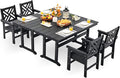 HDPE Outdoor Dining Set,6-Piece Outdoor Table and Chairs Include 4 Dining Chairs and 2 Pcs 62.5" Patio Dining Table with Umbrella Hole (Black)