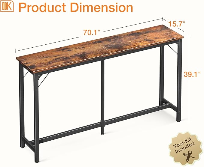 ODK 71 Inch Bar Table, Bar Height Pub Table, Counter Height Bar Table, Rectangular High Top Kitchen & Dining Counter Tables with Sturdy Legs & Easy-to-Clean Top, Vintage Brown