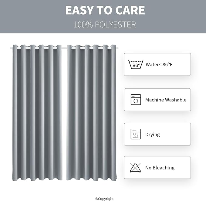Waterproof Outdoor Curtain W84 x L120 - Grommet Top Sunlight Blocking Window Treatment Drapes Blackout Curtains for Home Bedroom Living Room Patio Pergola Cabana Gazebo (Light Gray, 2 Panels)