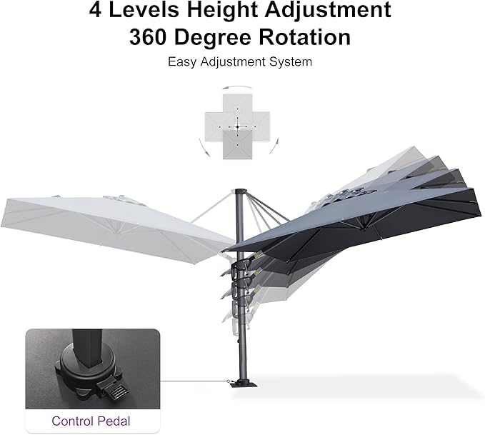 PURPLE LEAF 8' X 8' Patio Umbrella with Steel Plate Base for Pool 7' High Offset Outdoor Cantilever Umbrella Swimming Pool Umbrella with 360°Rotation for Poolside Light Grey