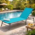 Kozyard Outdoor Foldable Lounge Chair, Aluminum Frame Patio Lounger with 5-Position Adjustable Backrest, Breathable Textilene Fabric, Assemble-Free, Reclining Full-Flat Poolside(Aqua)