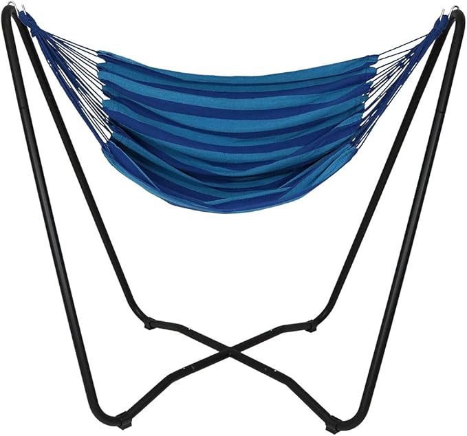 Sunnydaze Hanging Hammock Chair with Space-Saving Stand for Indoor or Outdoor Use - 330-Pound Capacity - Beach Oasis