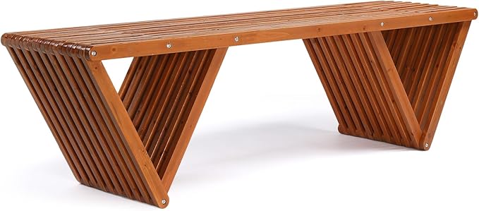 VINGLI Outdoor Wooden Bench, 63" All Weather Patio Bench Porch Bench, 600lb Capacity Outdoor Backless Benches for Yard Park Garden