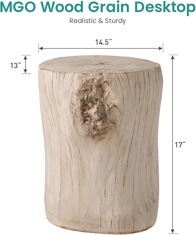SUNBURY Outdoor Side Table Set of 2, Tree Stump Side Table Antique Beige Colored Faux Wood, End Table Wood Stump Stool, Ottoman or Plant Stand, Deck or Garden