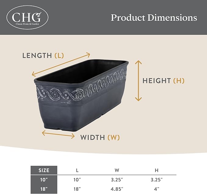 Classic Home and Garden Corinthian Trough Planter 10" Slate Blue