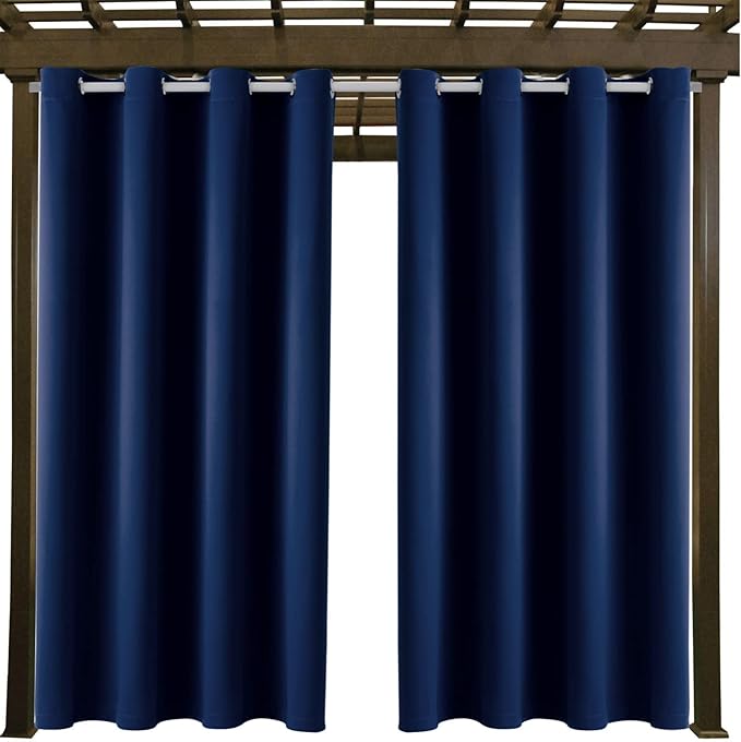 Outdoor Indoor Curtains W52 x L72 for Patio - Weather-resistant Window Panels Privacy Protect Grommet Top Thermal Insulated Home Curtain for Porch Pergola Lawn Garden Hot Tub Area (2 Panels)