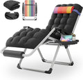 MoNiBloom Zero Gravity Lounge Chair with Cushion, Padded Patio Anti Gravity Recliner, Foldable Outdoor Lounger with Cup Holder Tray, Headrest and Footrest for Beach Camping, Rainbow