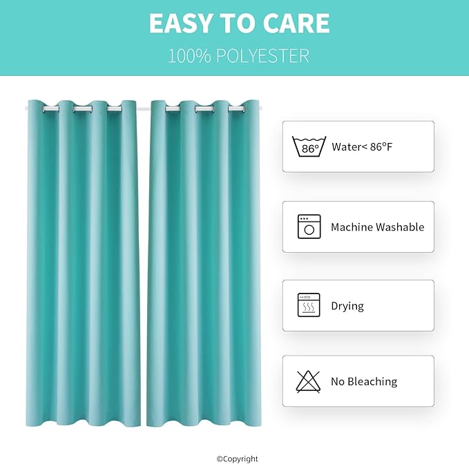 DIVA EN CAMINO DEC Outdoor Patio Curtain Waterproof Darkening Thermal Insulated Indoor Curtains for Bedroom, Porch, Living Room, Pergola, Cabana, W52 x L72, Teal Blue, Set of 2 Panels